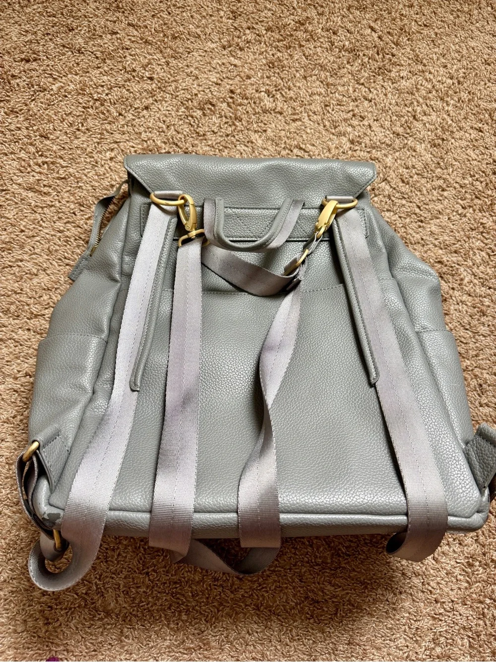 Freshly Picked Grey Leather Boxy diaper Bag Backpack